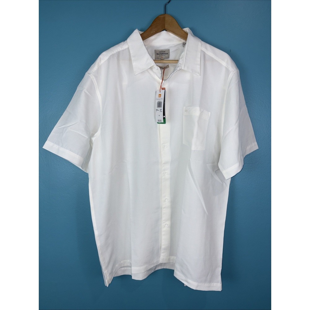 Quiksilver Short Sleeve Button Up White Size XL Comfort Fit Camp Waterman $55